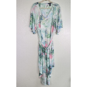 Kate & Mallory Jumpsuit Womens 3X Palm Leaf Belted Wide Leg One Piece Resort